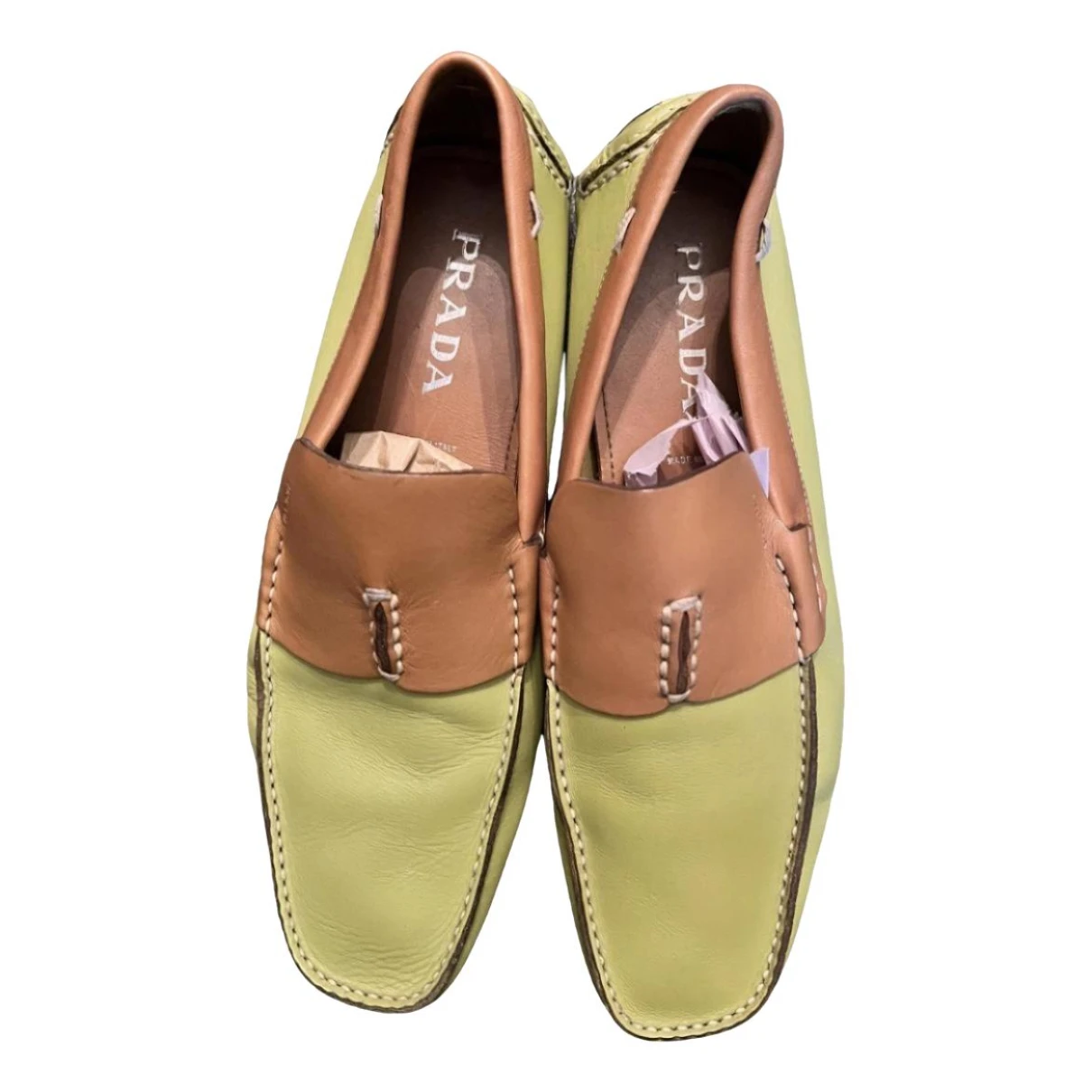 Pre-owned Prada Leather Flats In Green