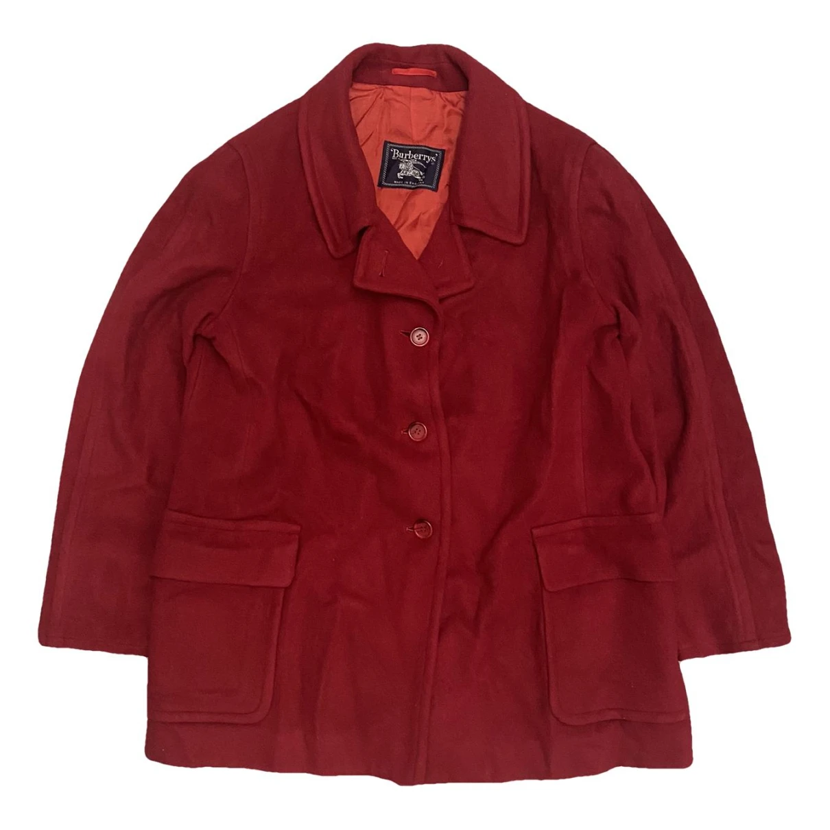 Pre-owned Burberry Wool Trench Coat In Red