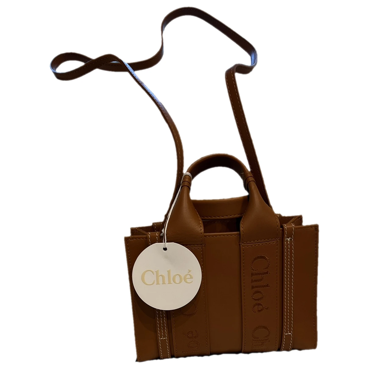 Pre-owned Chloé Woody Leather Tote In Camel
