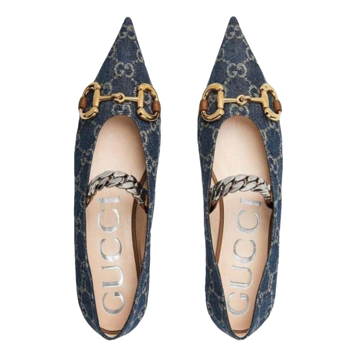 Pre-owned Gucci Dionysus Cloth Flats In Blue