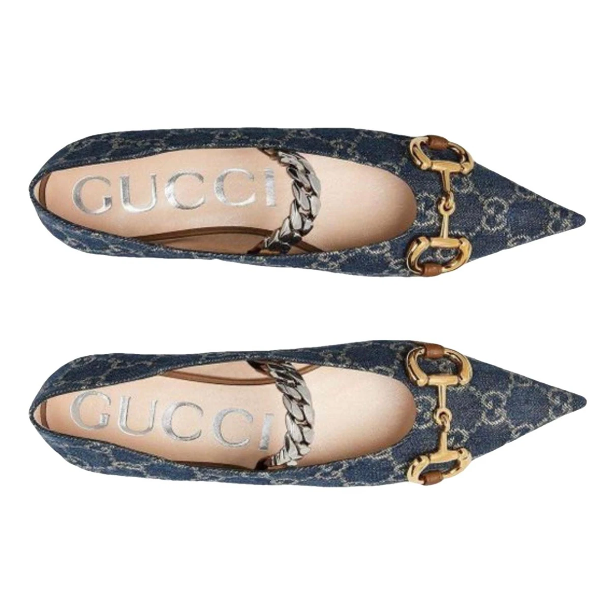 Pre-owned Gucci Dionysus Cloth Flats In Blue