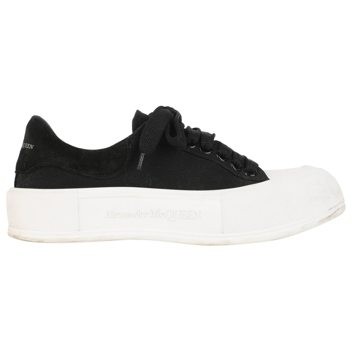 Pre-owned Alexander Mcqueen Deck Plimsoll Cloth Trainers In Black