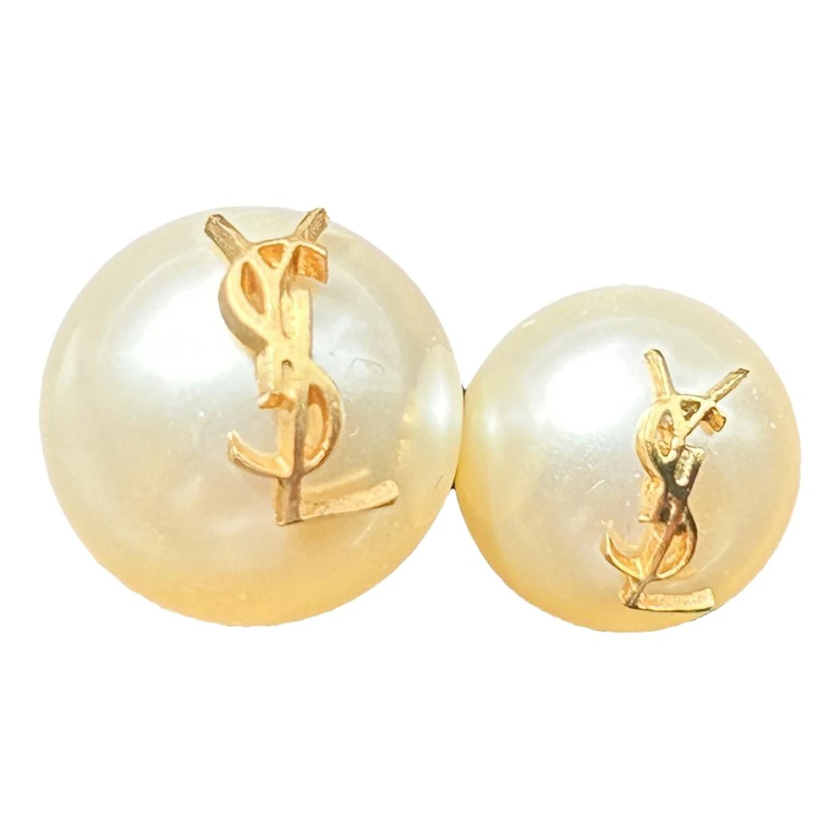 Pre-owned Saint Laurent Monogramme Pearl Earrings In Gold