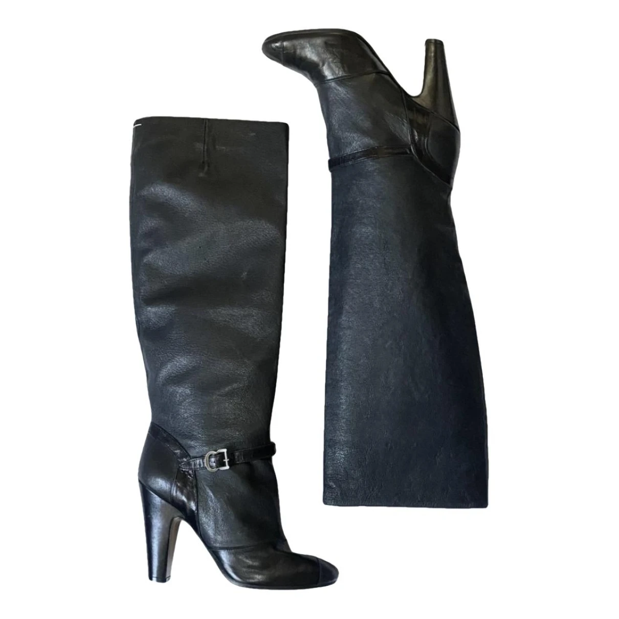 Pre-owned Maison Margiela Leather Riding Boots In Black