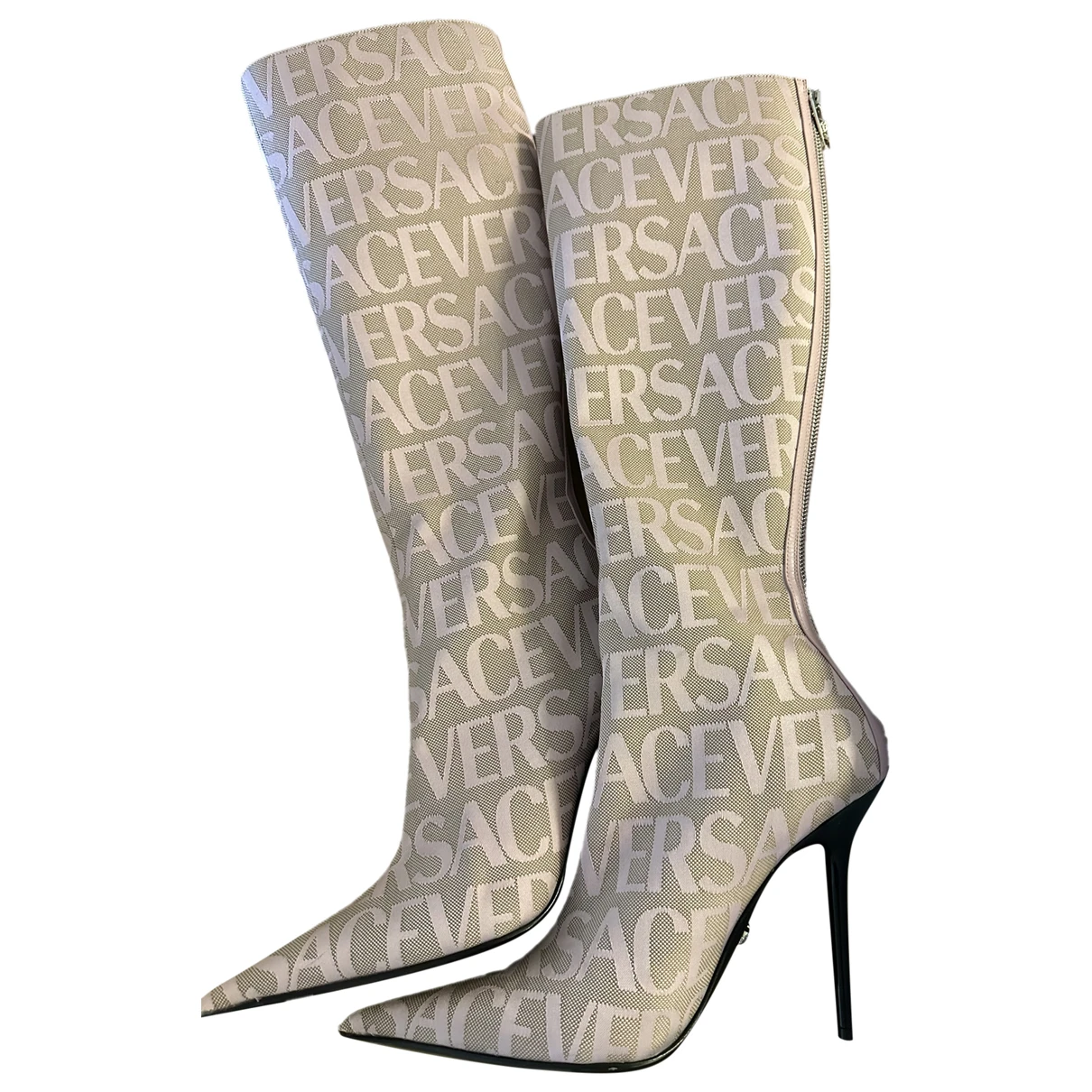 Pre-owned Versace Cloth Boots In Pink
