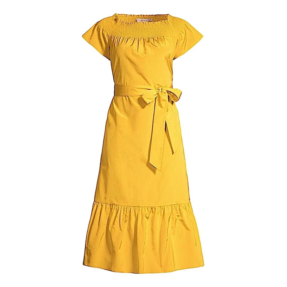 Pre-owned Tory Burch Silk Mid-length Dress In Yellow