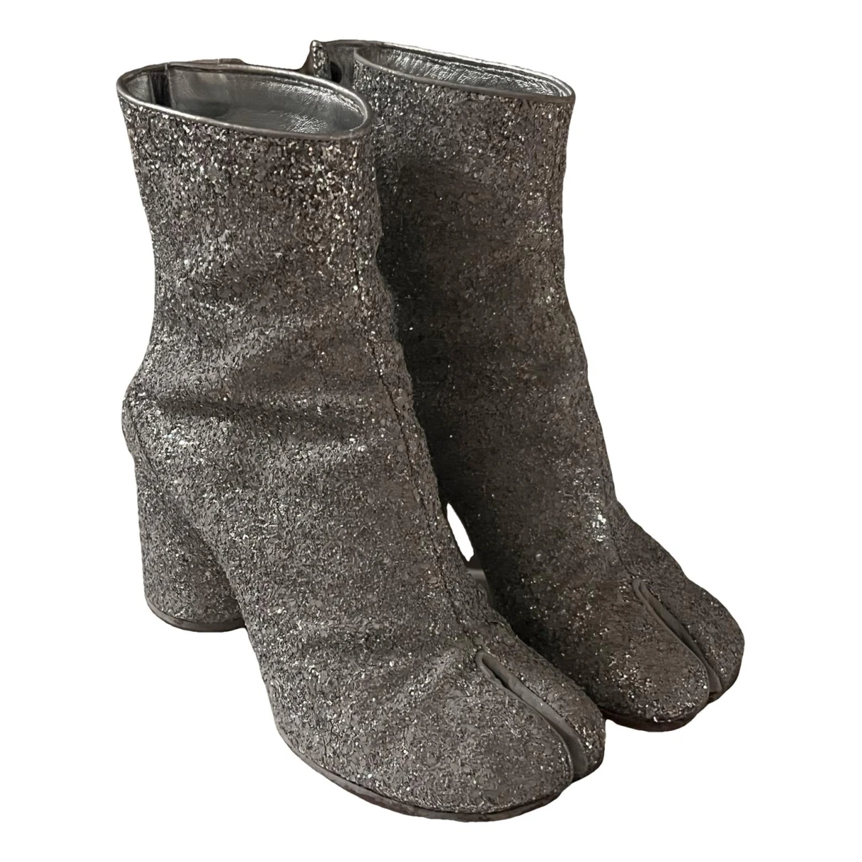 Pre-owned Maison Margiela Tabi Glitter Ankle Boots In Silver
