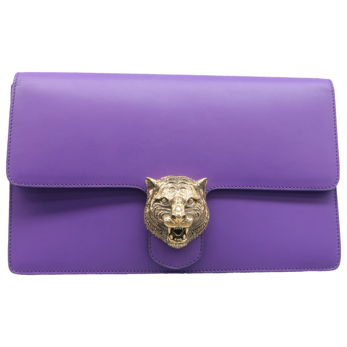 Pre-owned Gucci Leather Clutch Bag In Purple
