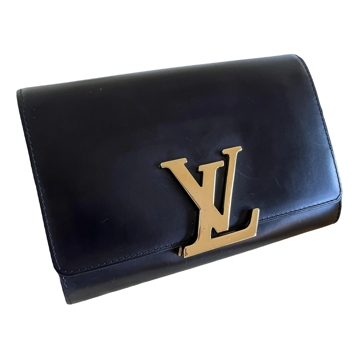 Pre-owned Louis Vuitton Louise Leather Clutch Bag In Black