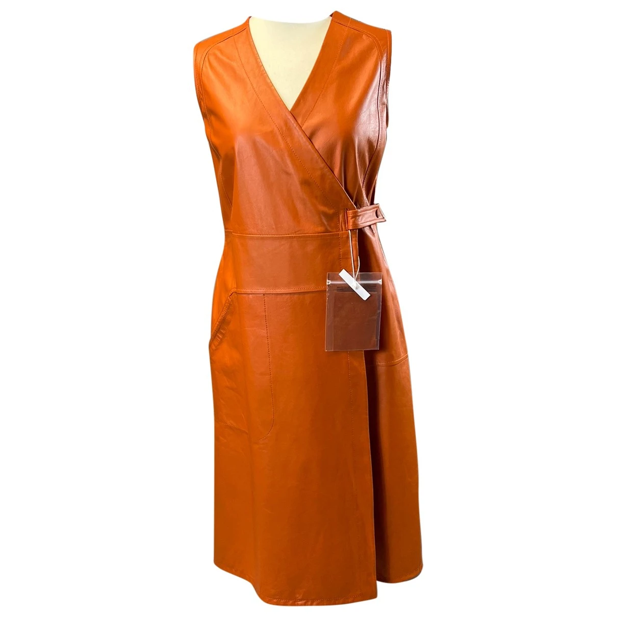 Pre-owned Max Mara Leather Mid-length Dress In Orange
