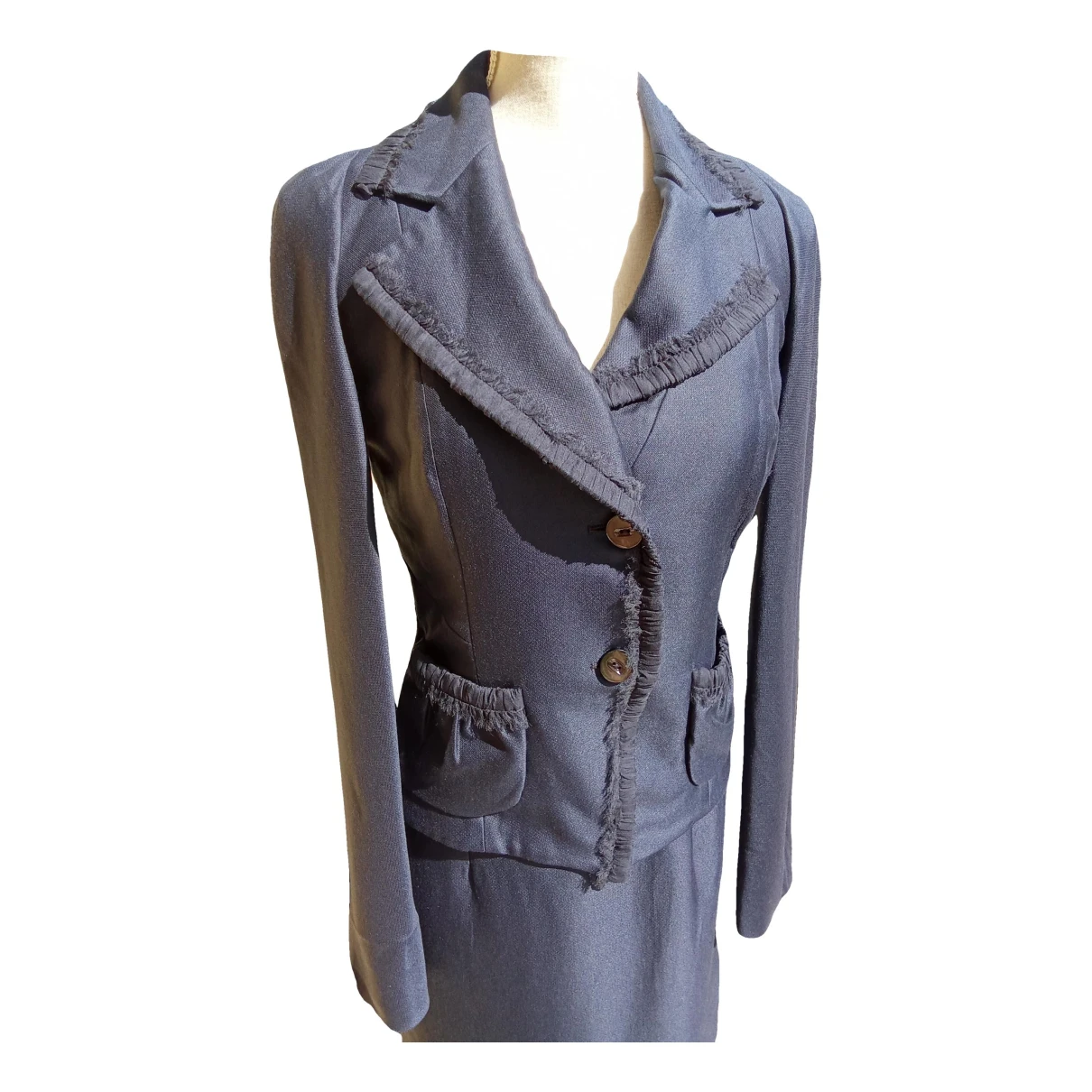 Pre-owned Max Mara Atelier Silk Suit Jacket In Blue