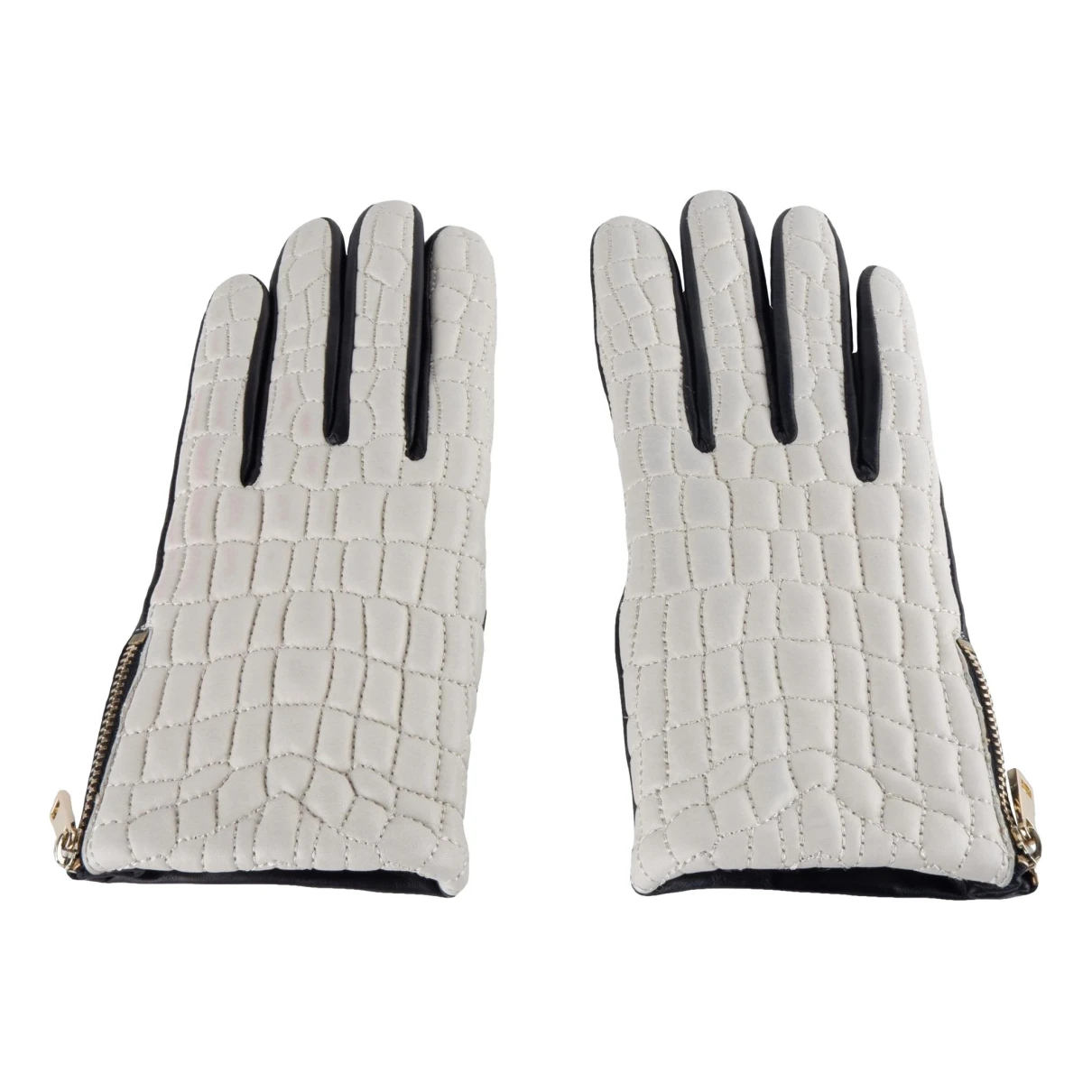 Pre-owned Class Cavalli Leather Mittens In Grey