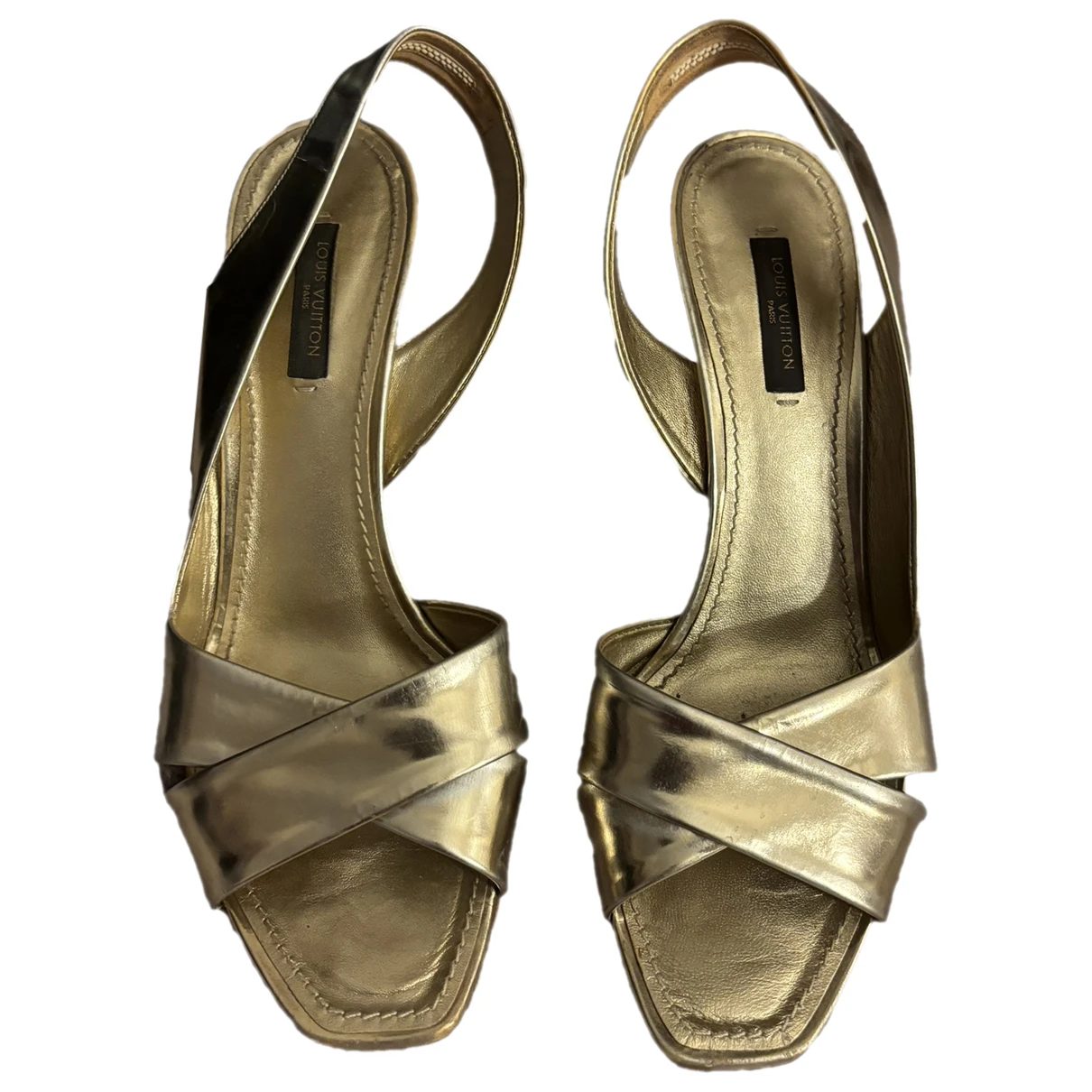Pre-owned Louis Vuitton Patent Leather Sandal In Gold
