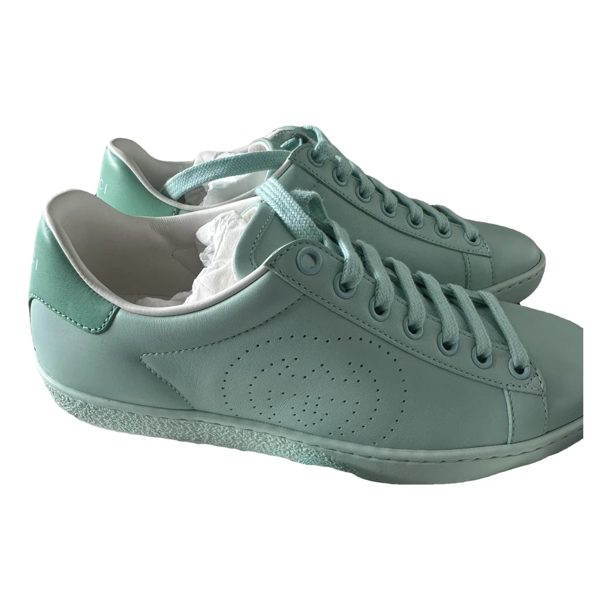 Pre-owned Gucci Ace Leather Trainers In Turquoise