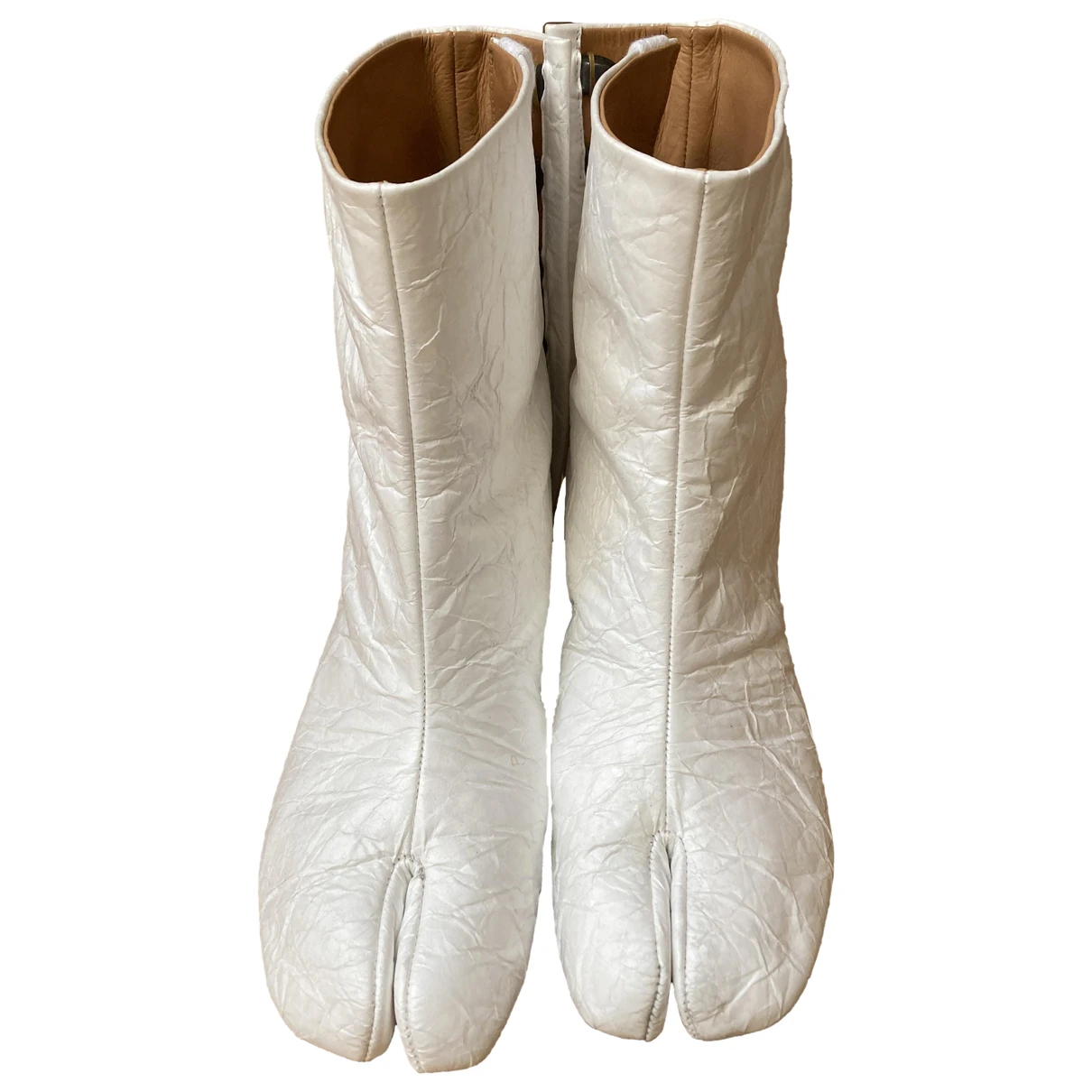 Pre-owned Maison Margiela Tabi Leather Ankle Boots In White