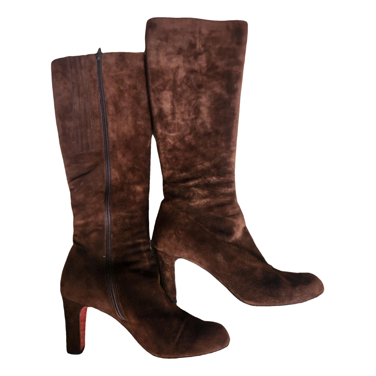 Pre-owned Christian Louboutin Leather Riding Boots In Brown
