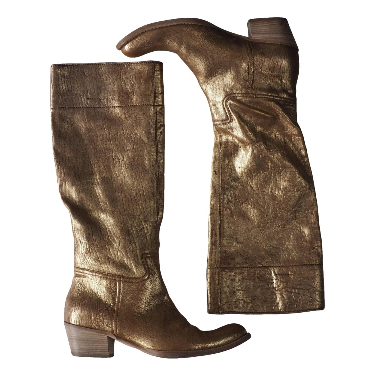 Pre-owned Miu Miu Leather Cowboy Boots In Gold