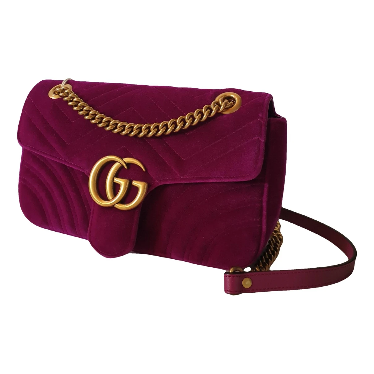 Pre-owned Gucci Gg Marmont Flap Velvet Crossbody Bag In Purple