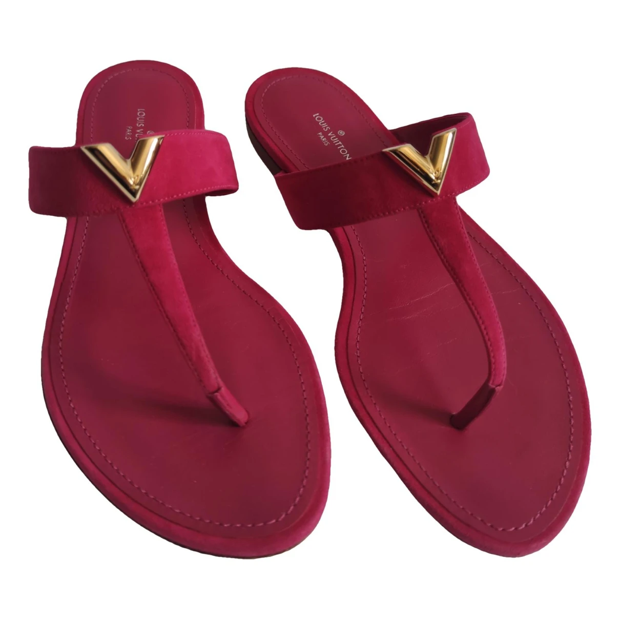 Pre-owned Louis Vuitton Leather Flip Flops In Pink