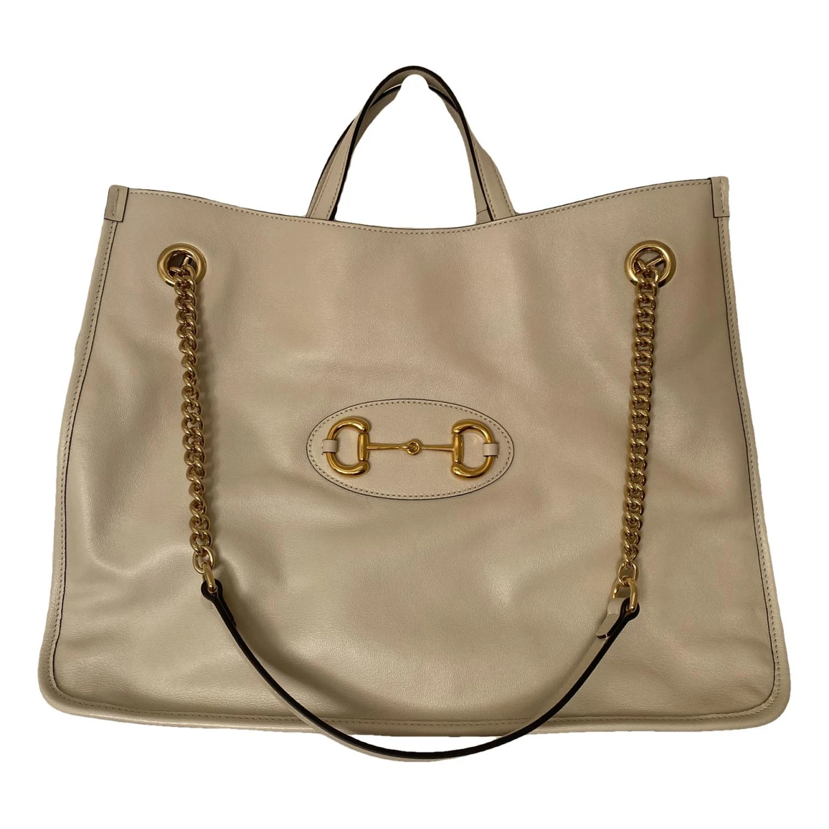 Pre-owned Gucci Horsebit 1955 Chain Leather Tote In White
