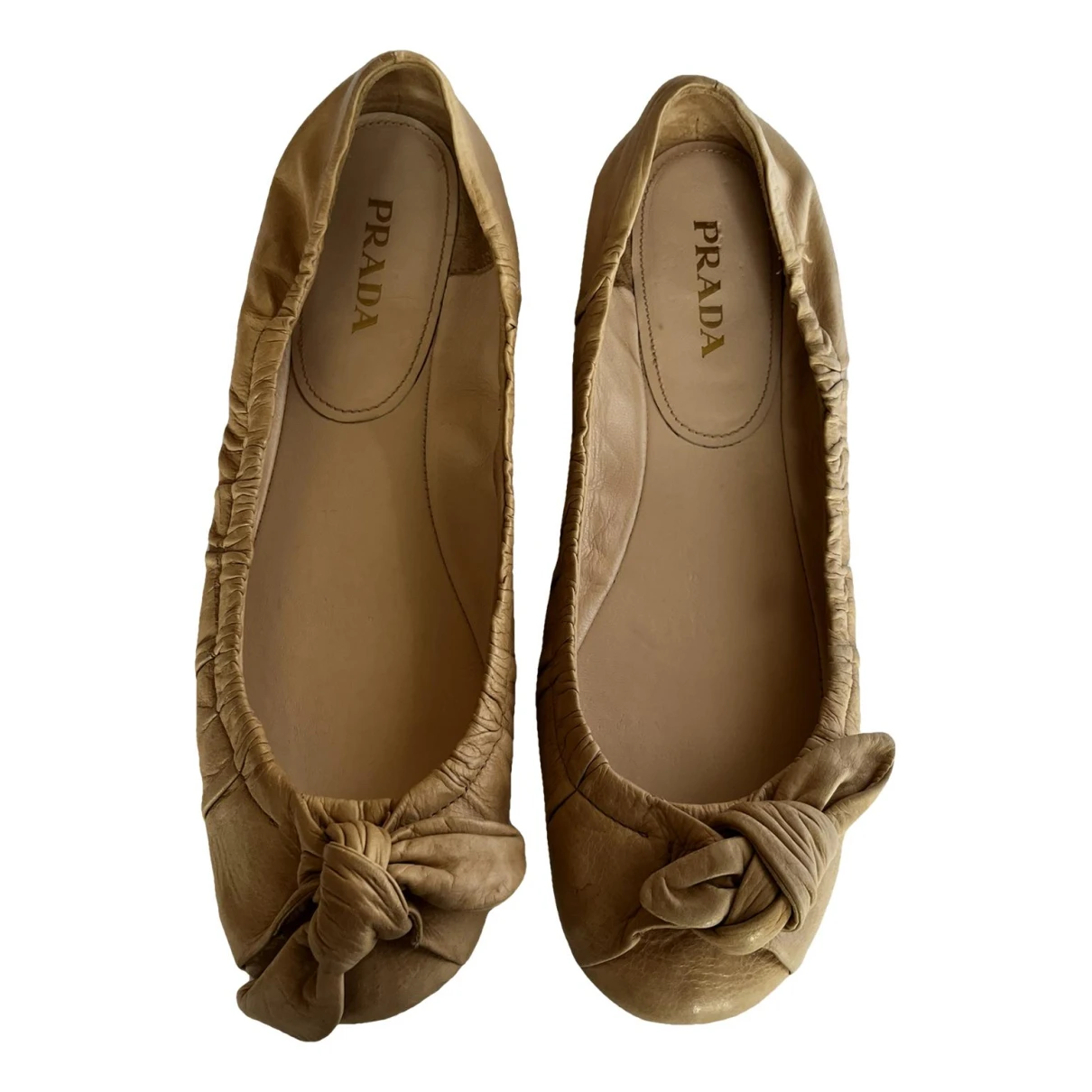 Pre-owned Prada Leather Ballet Flats In Beige