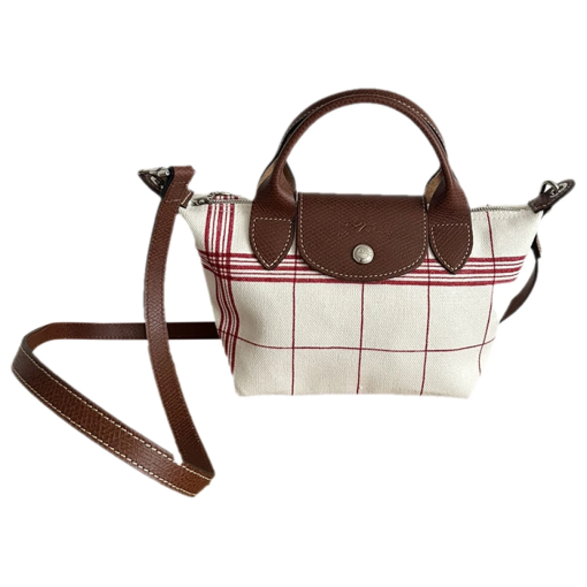 Pre-owned Longchamp Pliage Crossbody Bag In White