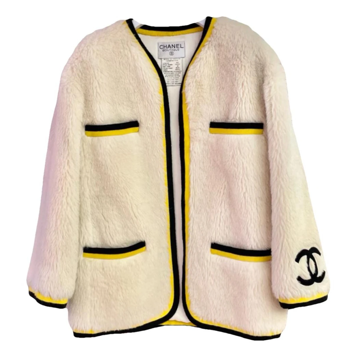 Pre-owned Chanel Faux Fur Jacket In White