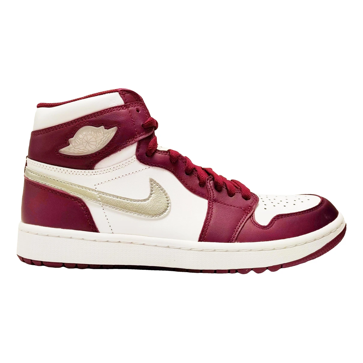 Pre-owned Jordan 1 Leather High Trainers In Burgundy