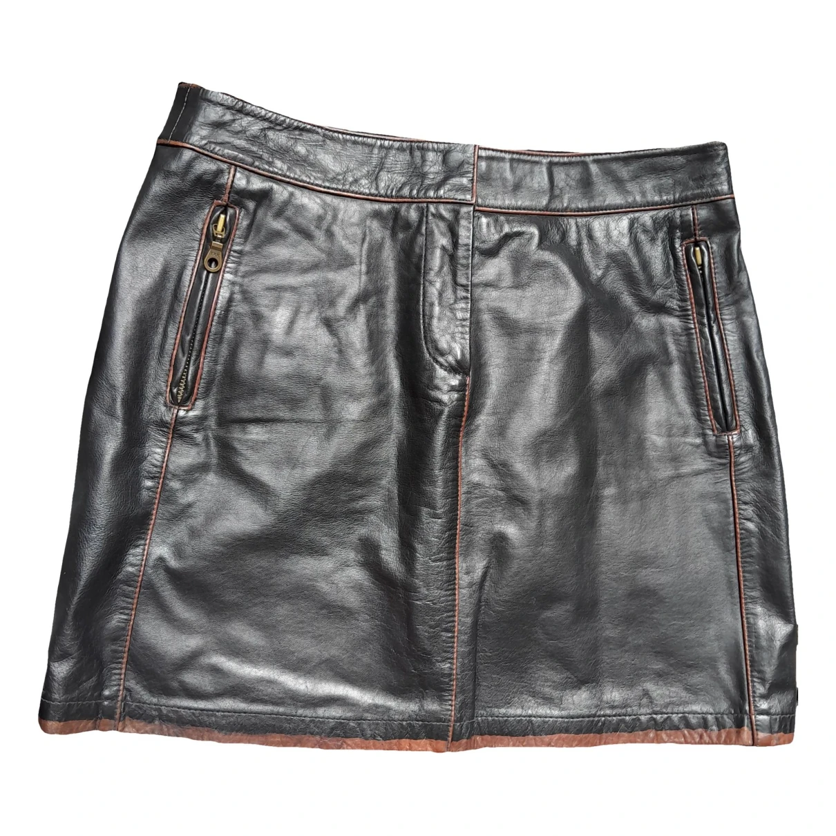 Pre-owned Stefanel Leather Mini Skirt In Black