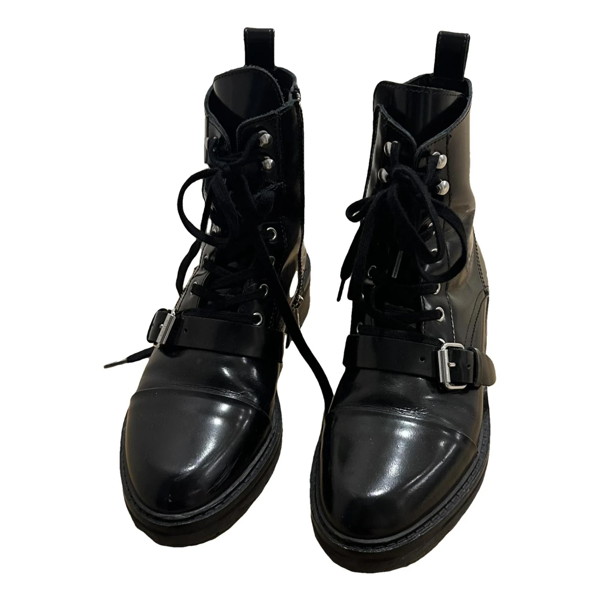 Pre-owned Allsaints Leather Biker Boots In Black