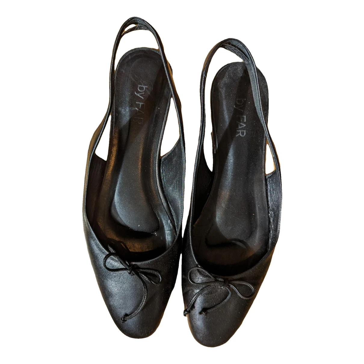 Pre-owned By Far Leather Ballet Flats In Black
