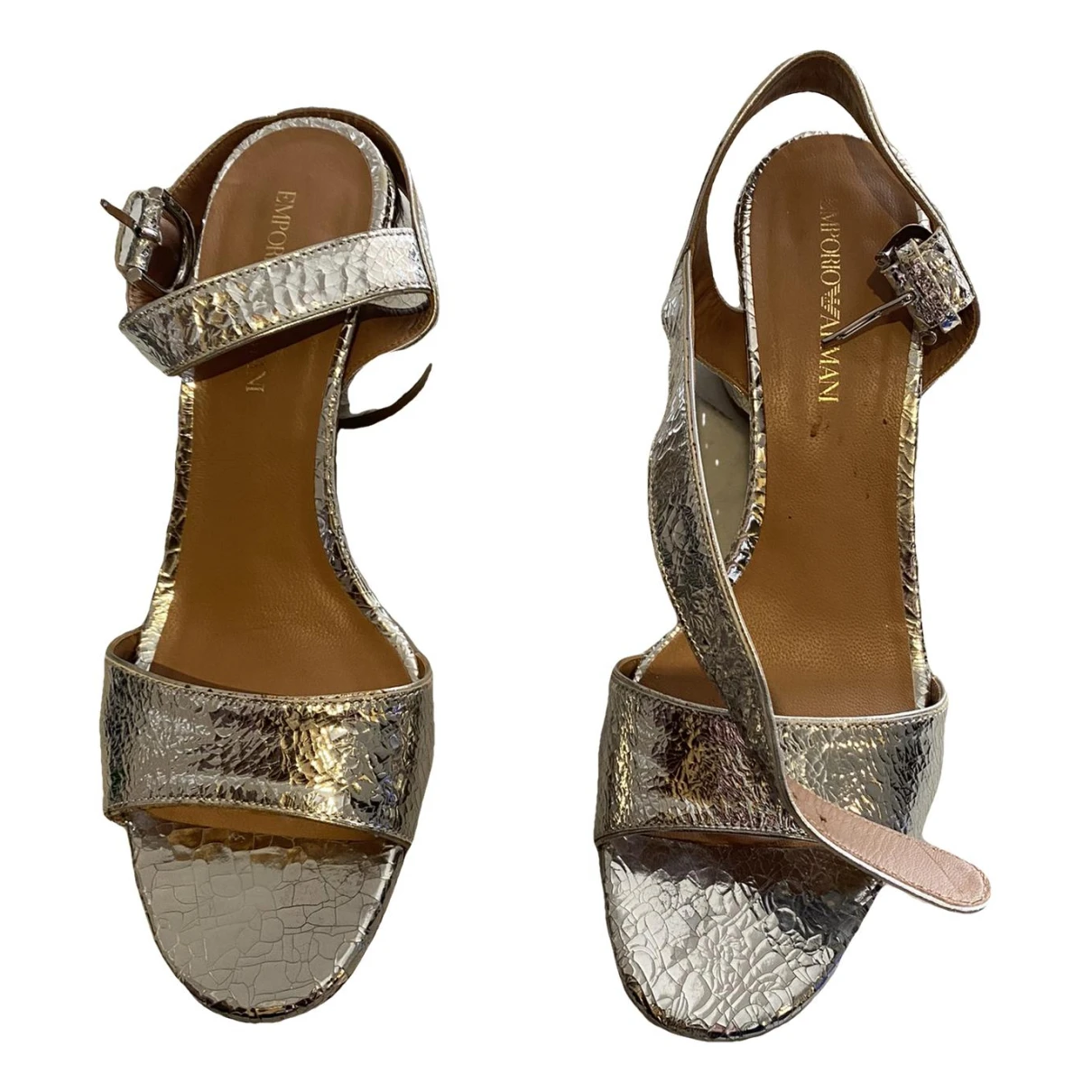 Pre-owned Emporio Armani Leather Sandals In Silver