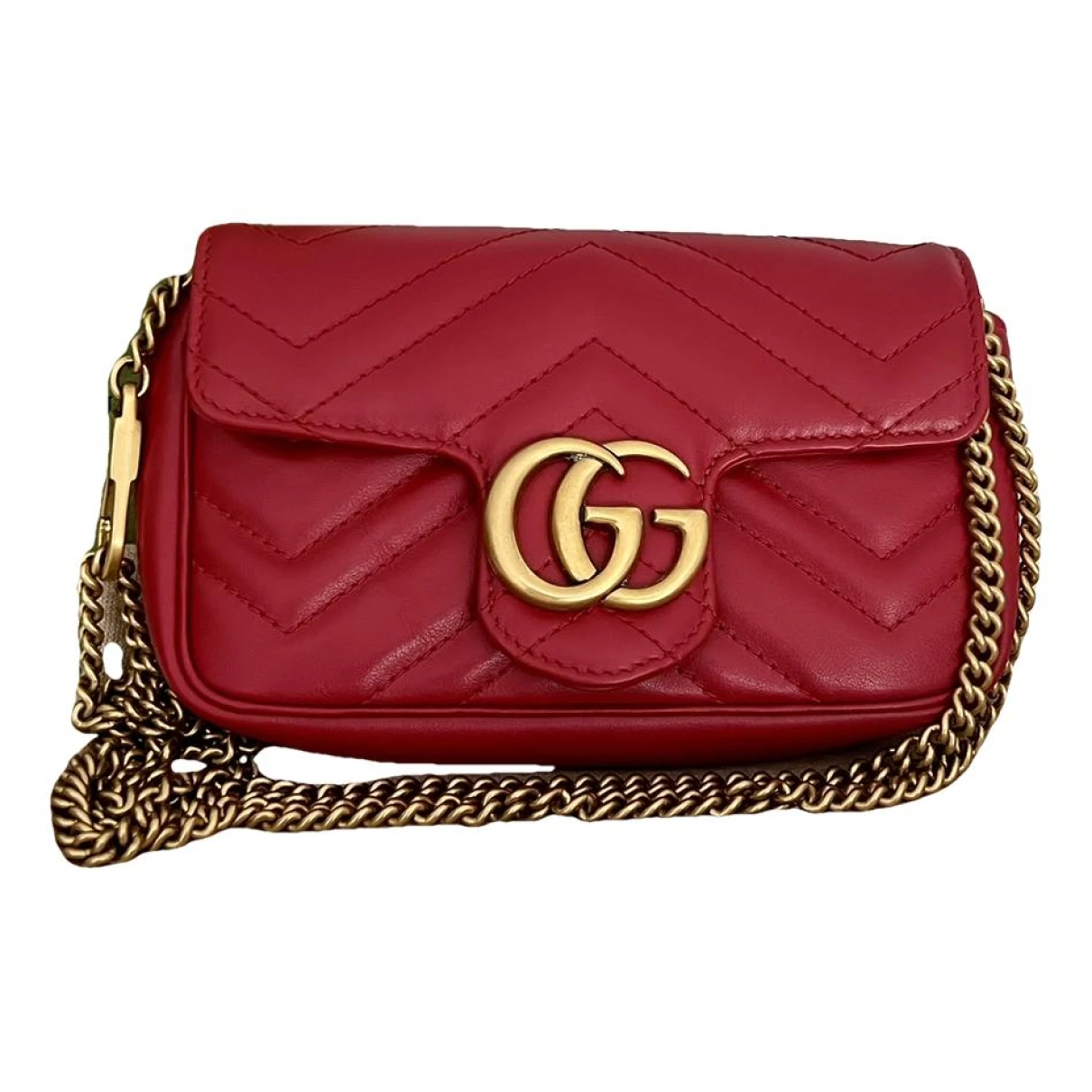 Pre-owned Gucci Gg Marmont Leather Crossbody Bag In Red