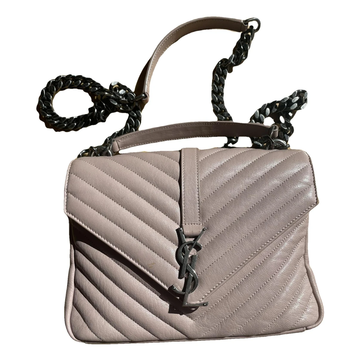 Pre-owned Saint Laurent Collége Monogramme Leather Handbag In Pink