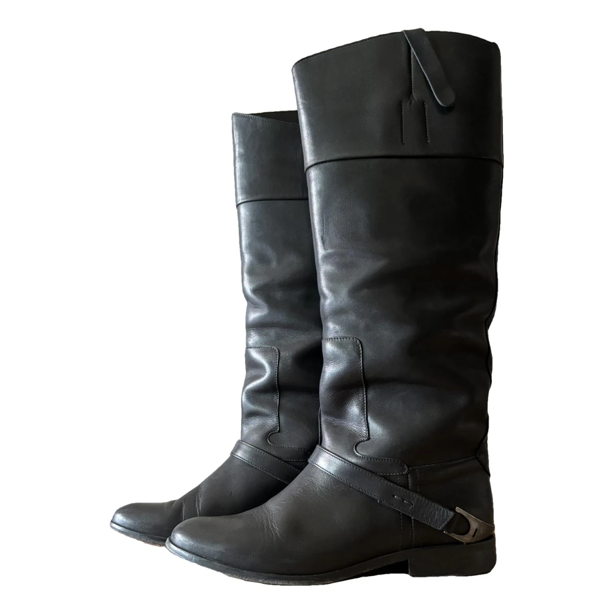 Pre-owned Golden Goose Leather Riding Boots In Black