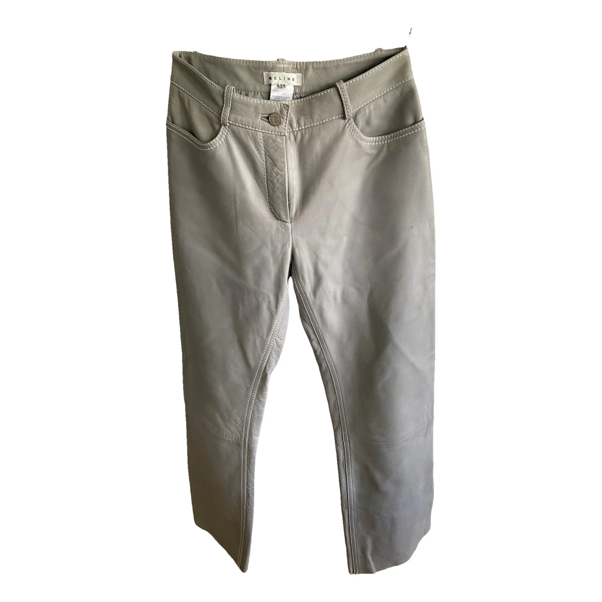 Pre-owned Celine Leather Trousers In Grey