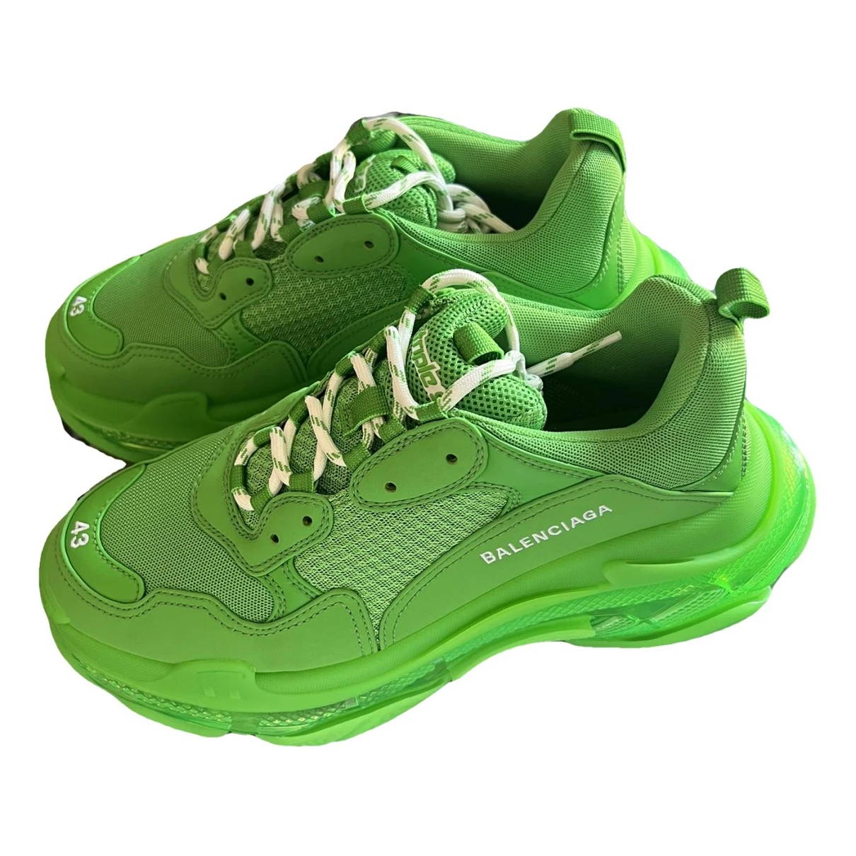 Pre-owned Balenciaga Triple S Leather High Trainers In Green
