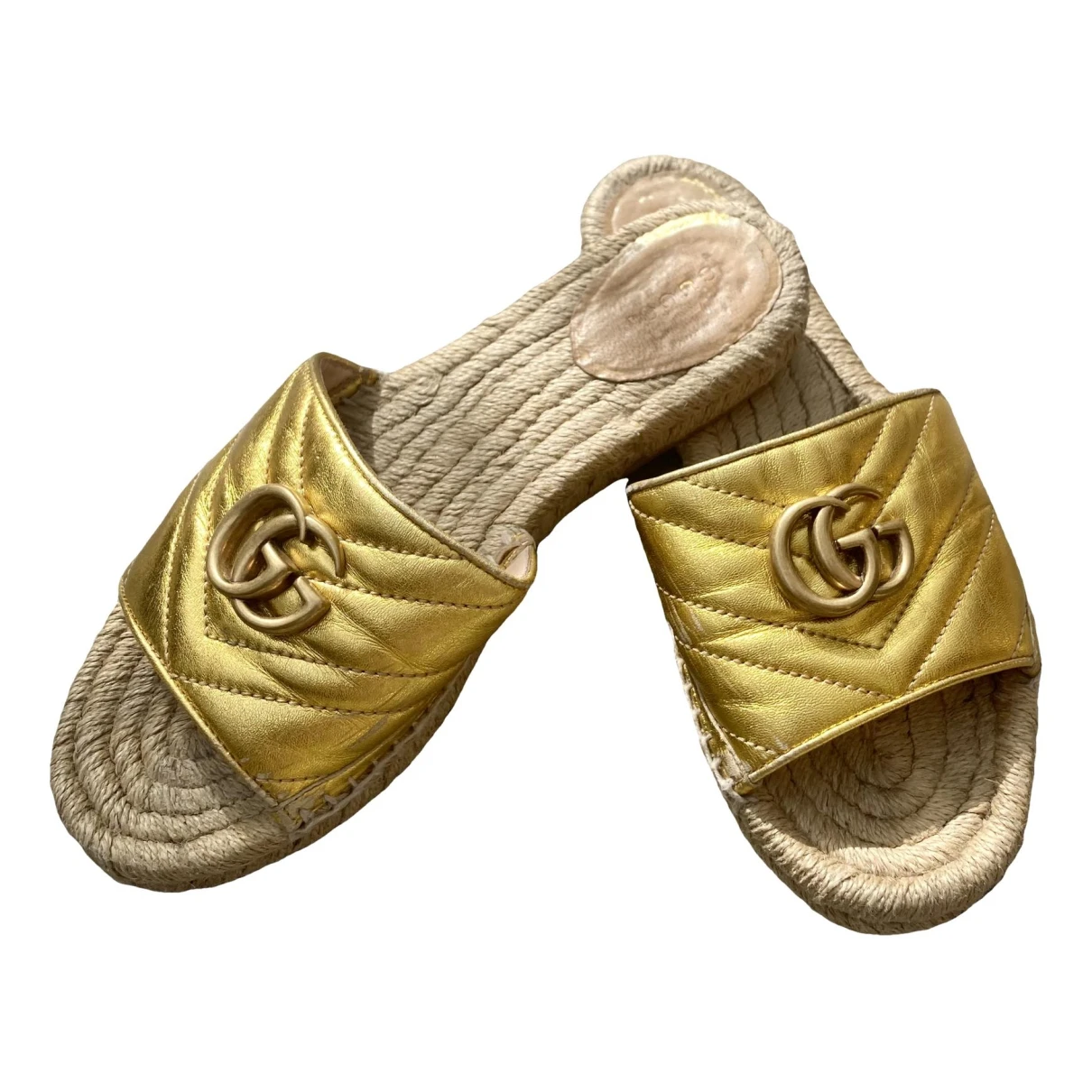 Pre-owned Gucci Leather Espadrilles In Gold
