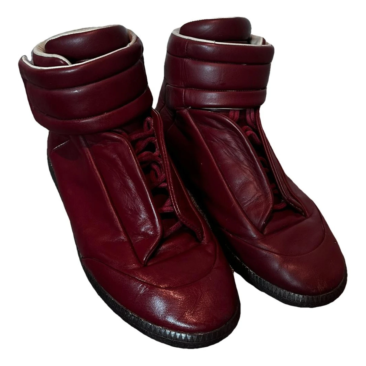 Pre-owned Maison Margiela Future Leather High Trainers In Red