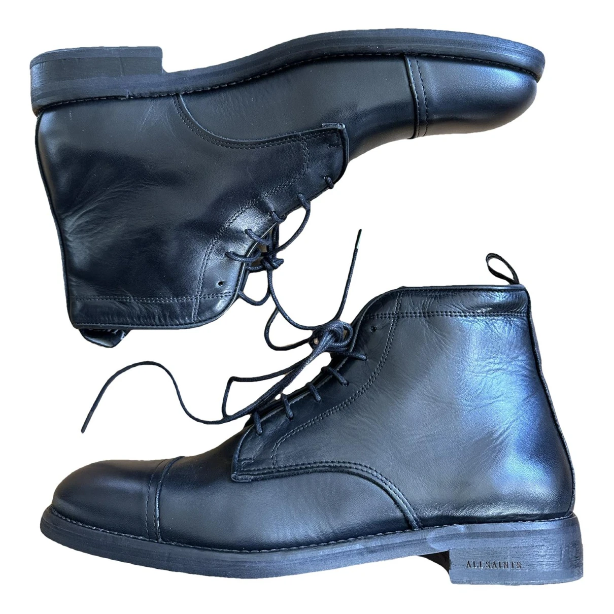 Pre-owned Allsaints Leather Lace Ups In Black