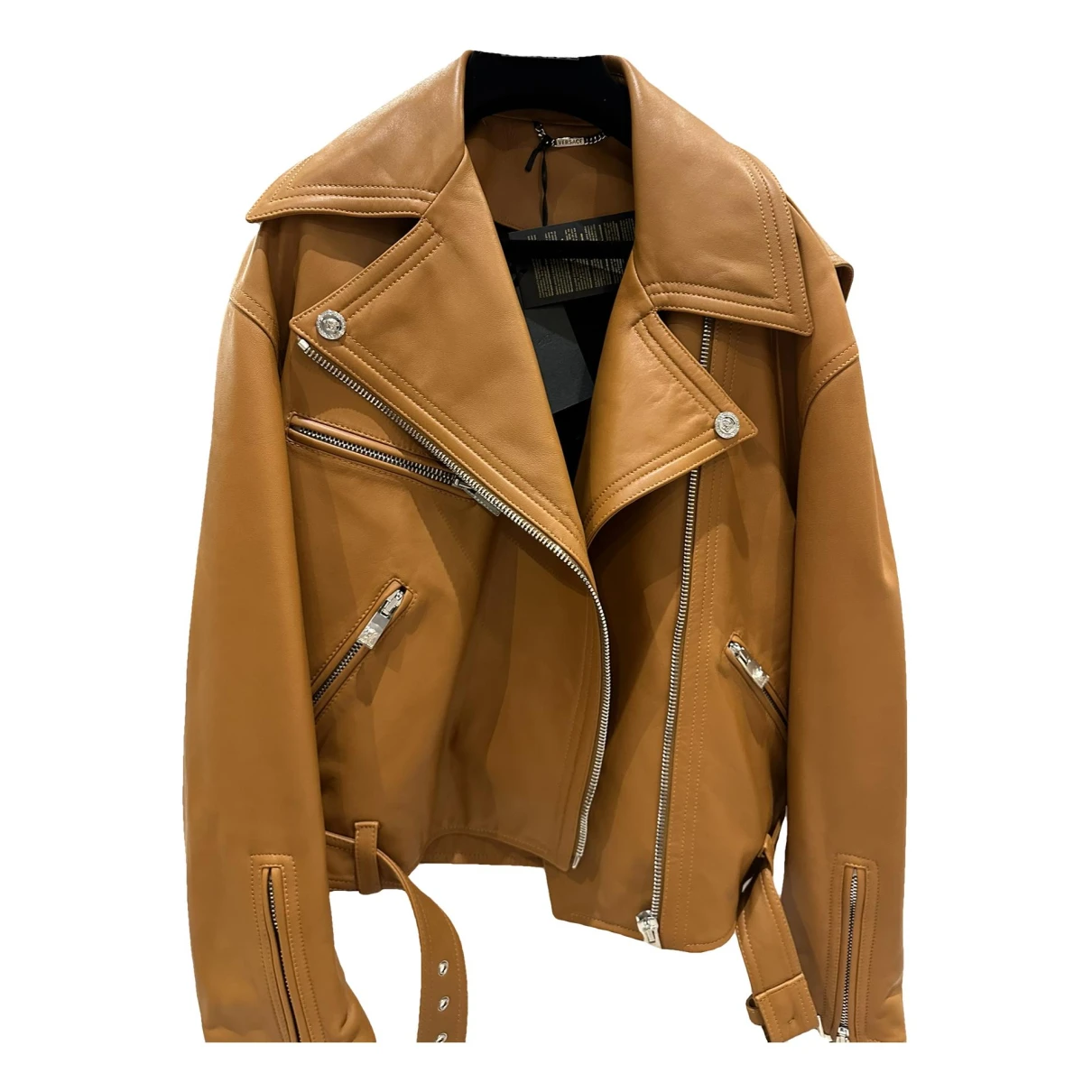 Pre-owned Versace Leather Jacket In Camel