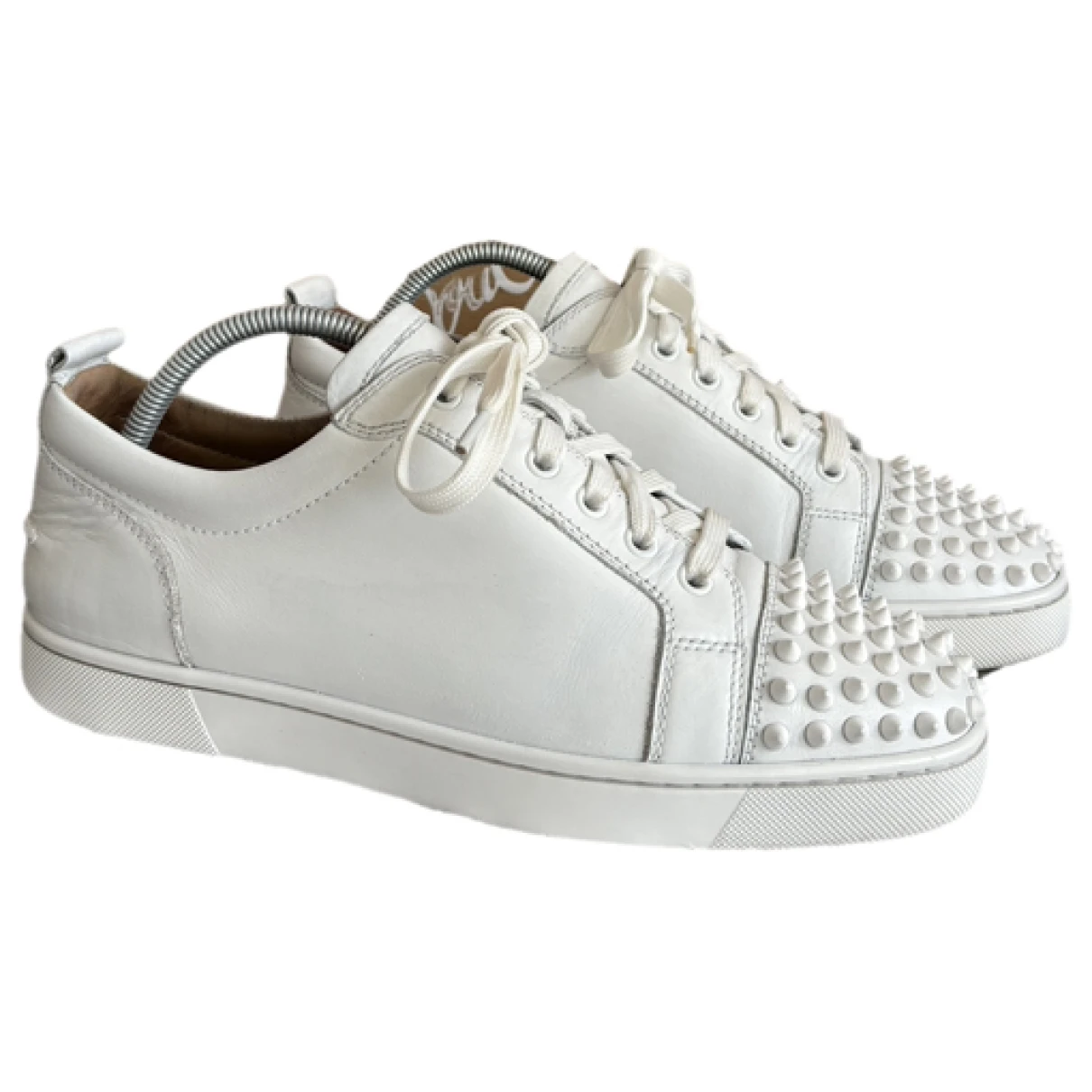 Pre-owned Christian Louboutin Louis Junior Spike Leather Low Trainers In White