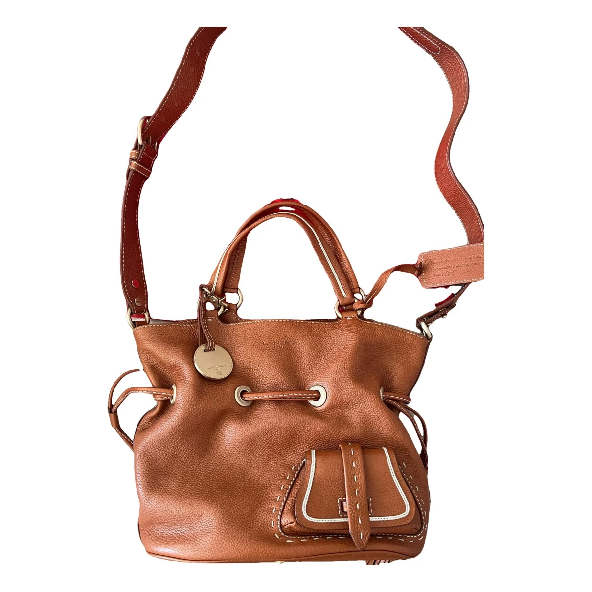 Pre-owned Lancel Elsa Sellier Leather Crossbody Bag In Orange