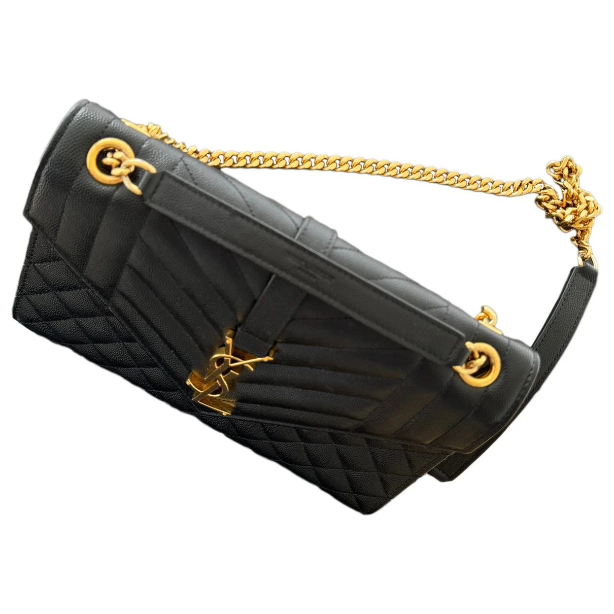 Pre-owned Saint Laurent Envelope Leather Crossbody Bag In Black