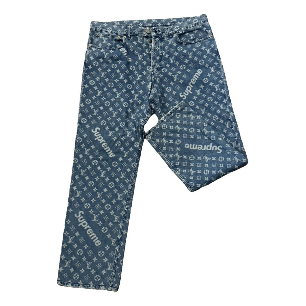 Pre-owned Louis Vuitton X Supreme Straight Jeans In Blue