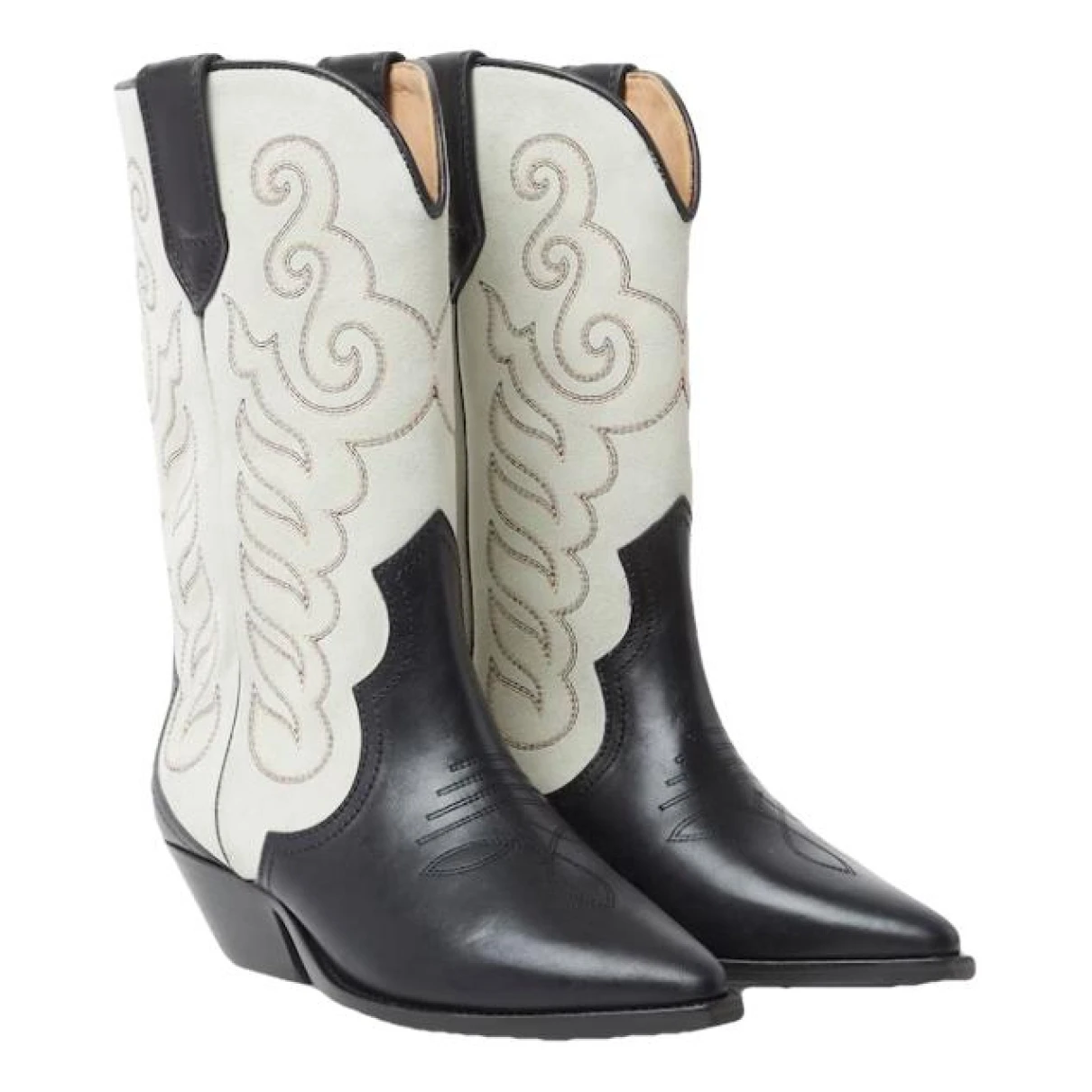 Pre-owned Isabel Marant Duerto Leather Cowboy Boots In Ecru