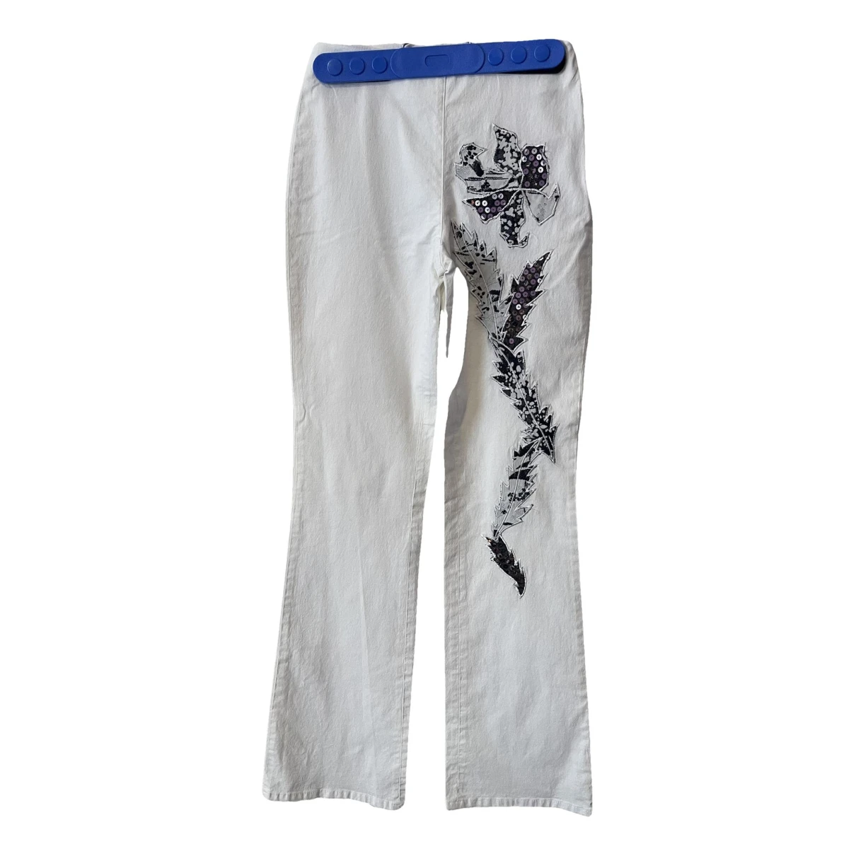 Pre-owned Roccobarocco Straight Pants In White