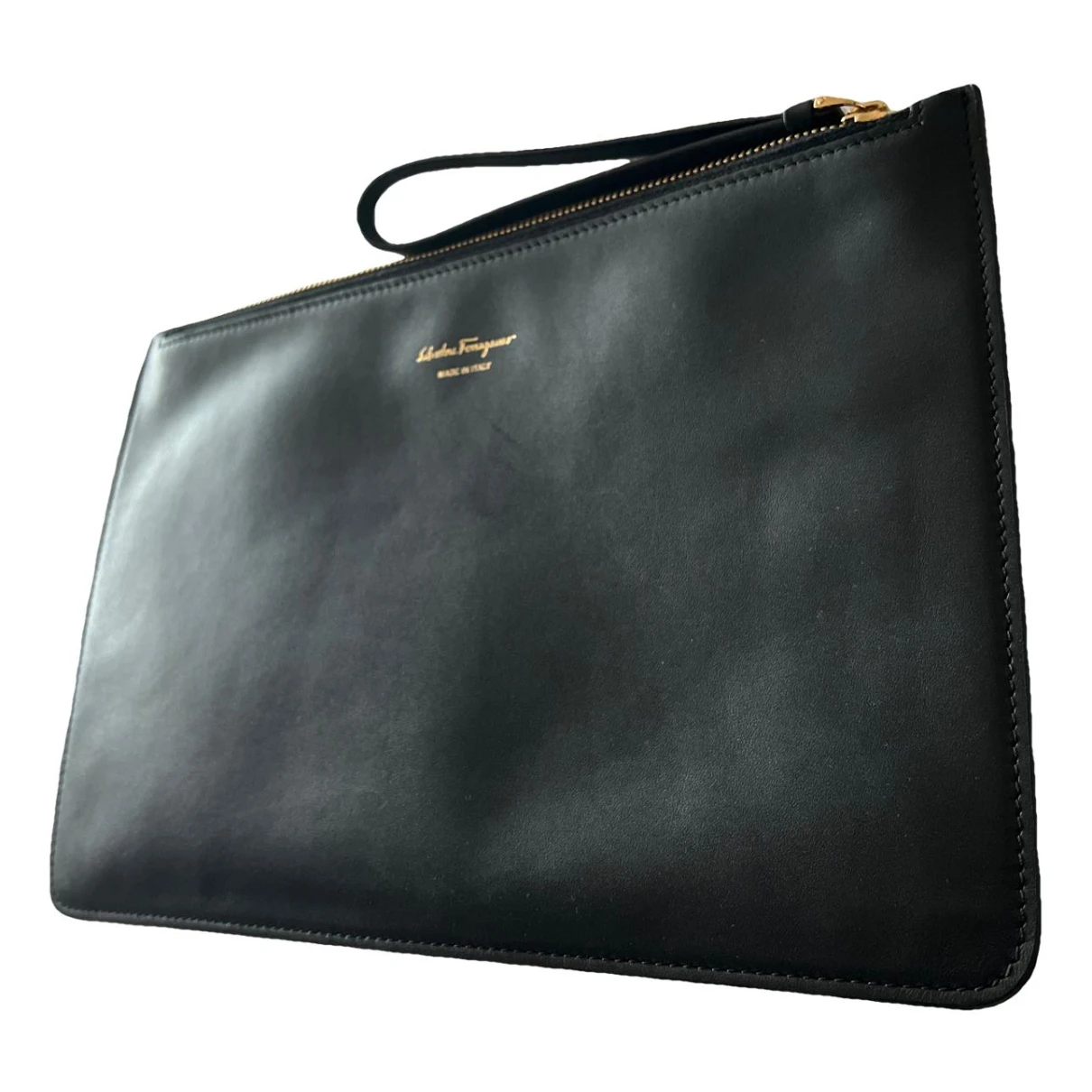 Pre-owned Ferragamo Leather Clutch In Black