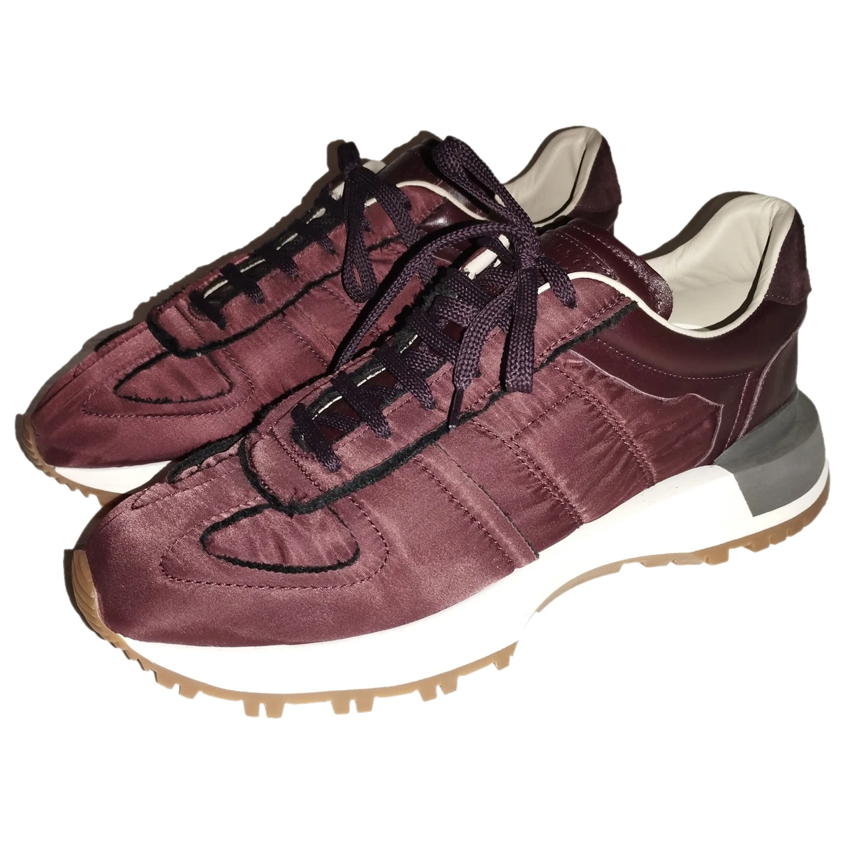 Pre-owned Maison Margiela Leather Low Trainers In Burgundy