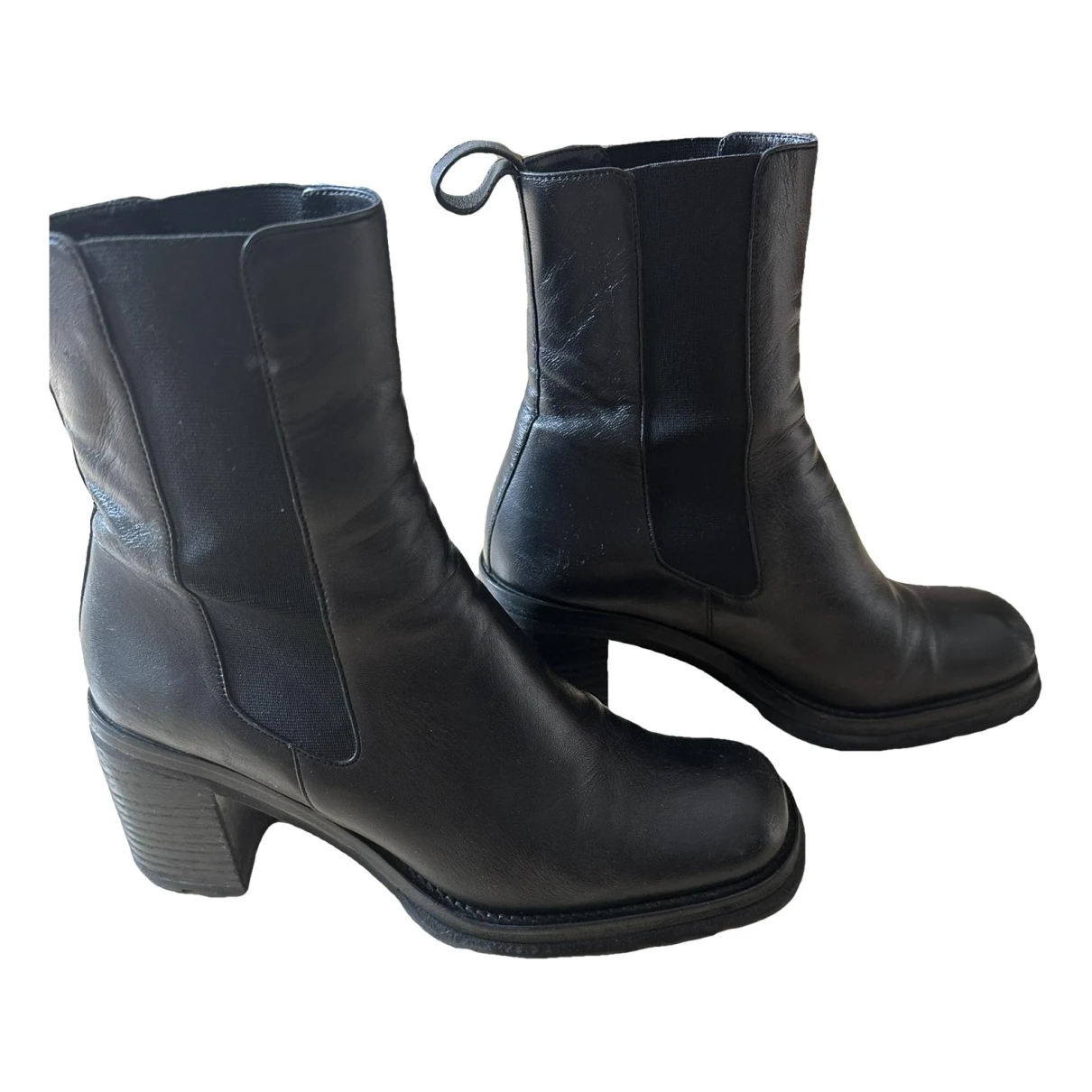 Pre-owned By Far Leather Boots In Black